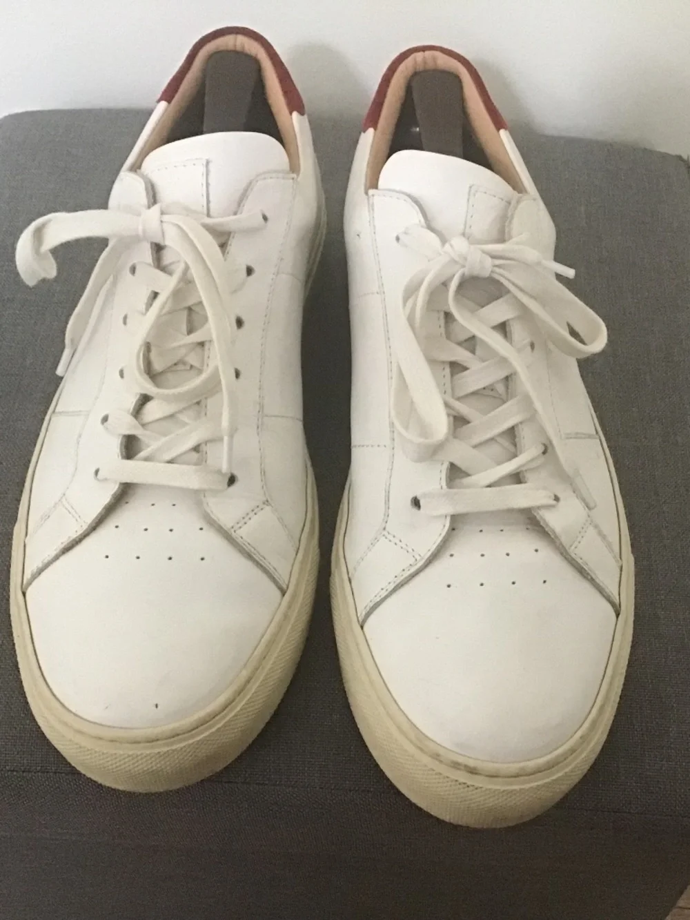Greats Brooklyn athletic shoes white and red trim all leather made in Italy